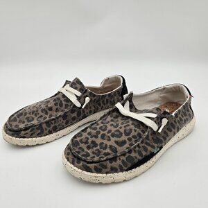 Hey Dude Womens Wendy Jungle Brown Leopard Print Shoes Size 8